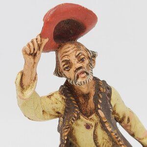 Depose Italy Old Man Figure Red Hat and Stick VTG MCM 4"